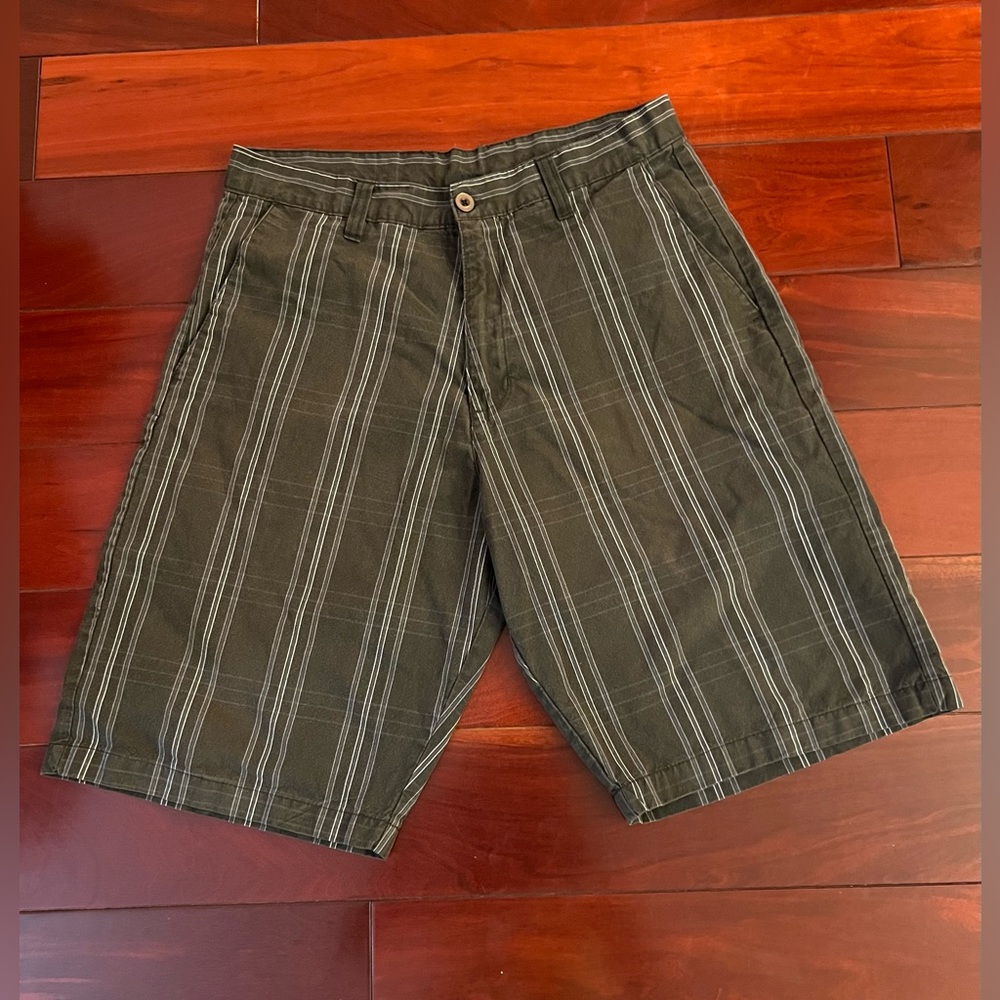 Burnside Mens Shorts Gray Blue Plaid Pockets Size 30 Cotton Blend